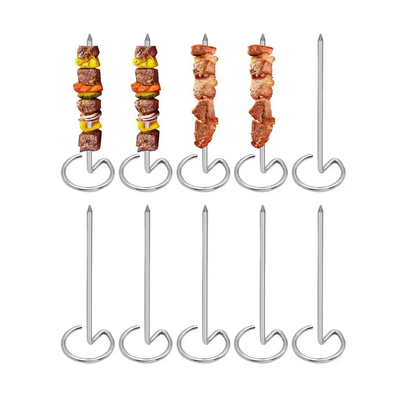 

10 Pcs Stainless Steel BBQ Stick Kebab Stick Outdoor Tool BBQ Skewers Grill Accessories Barbecue Tools For Shish Kabob Chicken