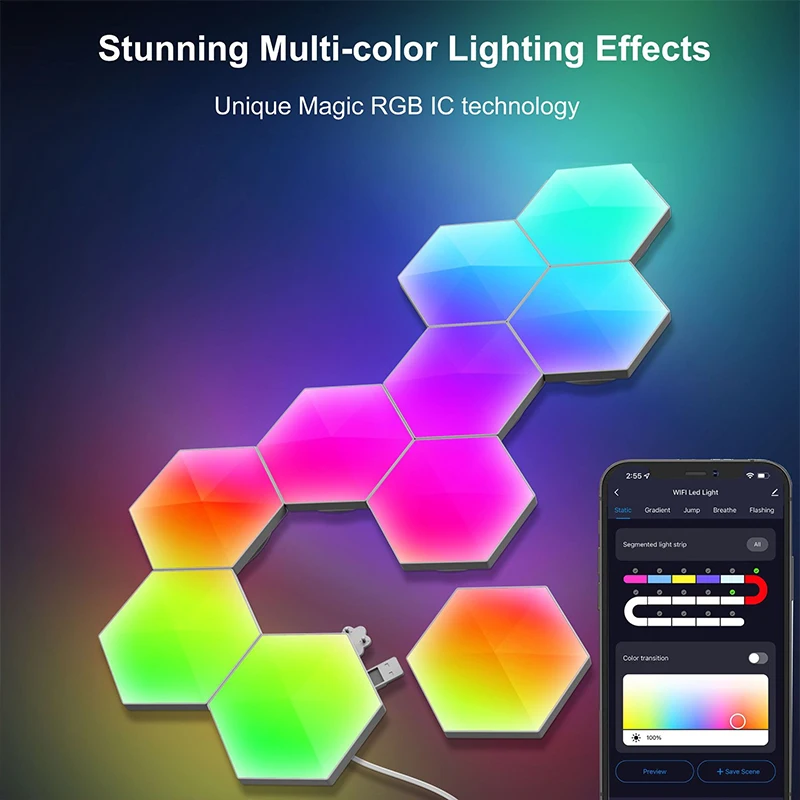 WiFi Smart LED Hexagon Wall Lights RGBIC Glide Hexa Light Panels With Music Sync Alexa Google Voice Control fo Bedroom Gaming
WiFi Smart LED Hexagon Wall Lights RGBIC Glide Hexa Light Panels With Music Sync Alexa Google Voice Control fo Bedroom Gaming