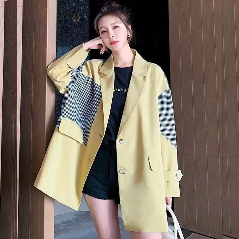 Korean Houndstooth Splicing Women Suit Jacket Loose Notched Collar Long Sleeve Autumn New Casual Office Ladies Blazers Outerwear
Korean Houndstooth Splicing Women Suit Jacket Loose Notched Collar Long Sleeve Autumn New Casual Office Ladies Blazers Outerwear