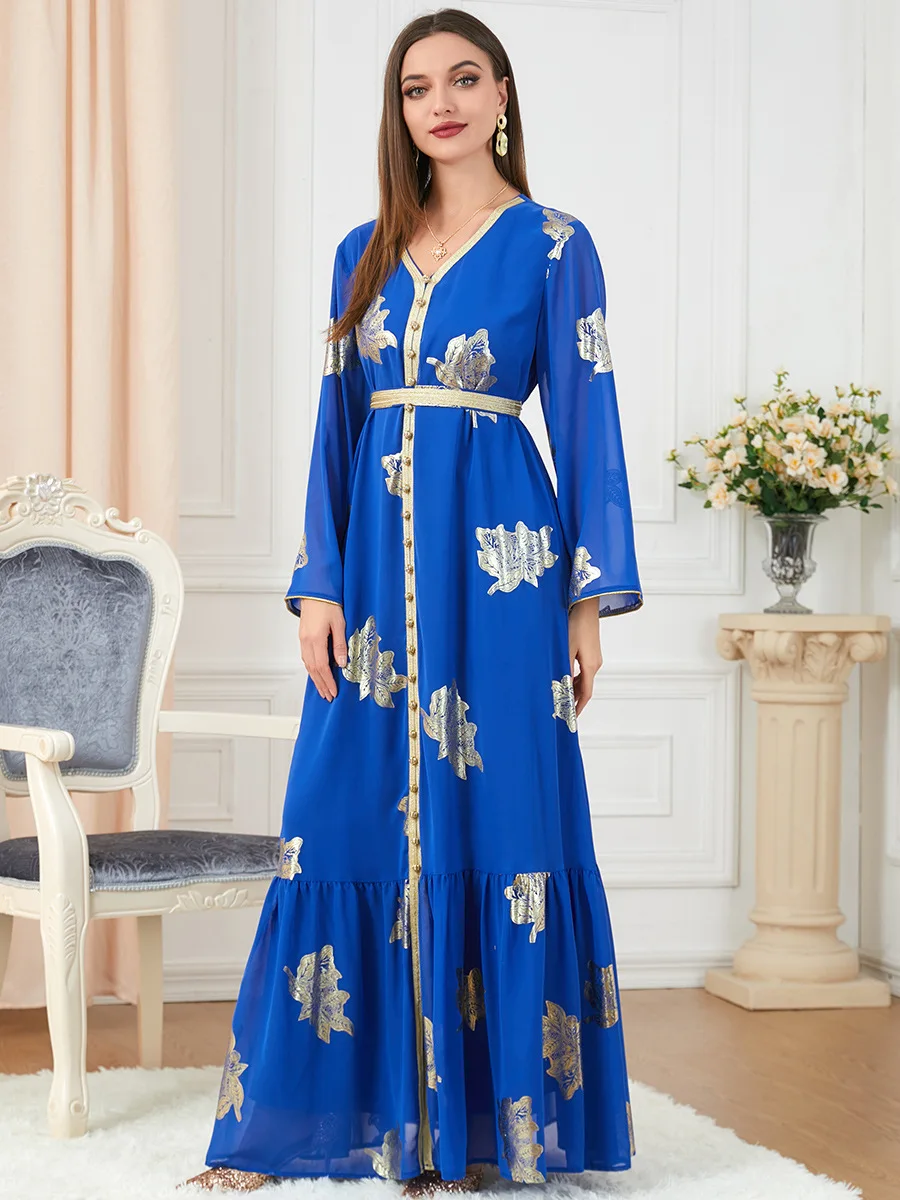 Party Dress Abayas Women's Dubai 2022 Printed Long Sleeve V-Neck Button Gold Belt Split Bottom Women's Clothing
Party Dress Abayas Women's Dubai 2022 Printed Long Sleeve V-Neck Button Gold Belt Split Bottom Women's Clothing