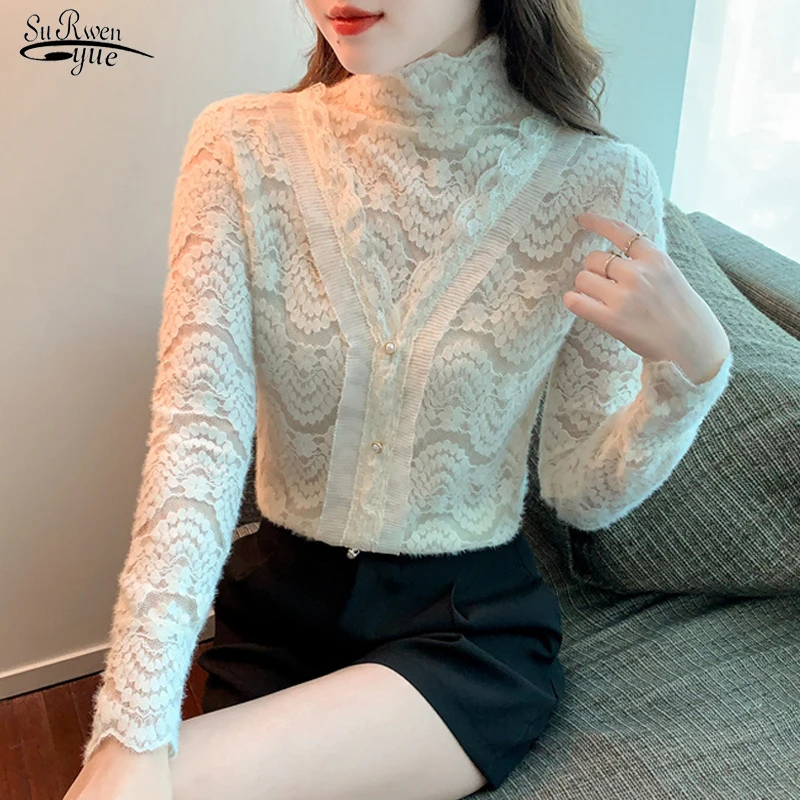 Women Long Sleeve Blouse Half Turtleneck Apricot Tops Crochet Hollow Lace Blouse Autumn Bottoming Shirt Casual Clothes 18876
Women Long Sleeve Blouse Half Turtleneck Apricot Tops Crochet Hollow Lace Blouse Autumn Bottoming Shirt Casual Clothes 18876