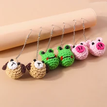 Handmade Knitted Animal Earrings for Women Girls Lovely Crocheted Frog Pig Dog Pendant Earrings Party Jewelry Gifts