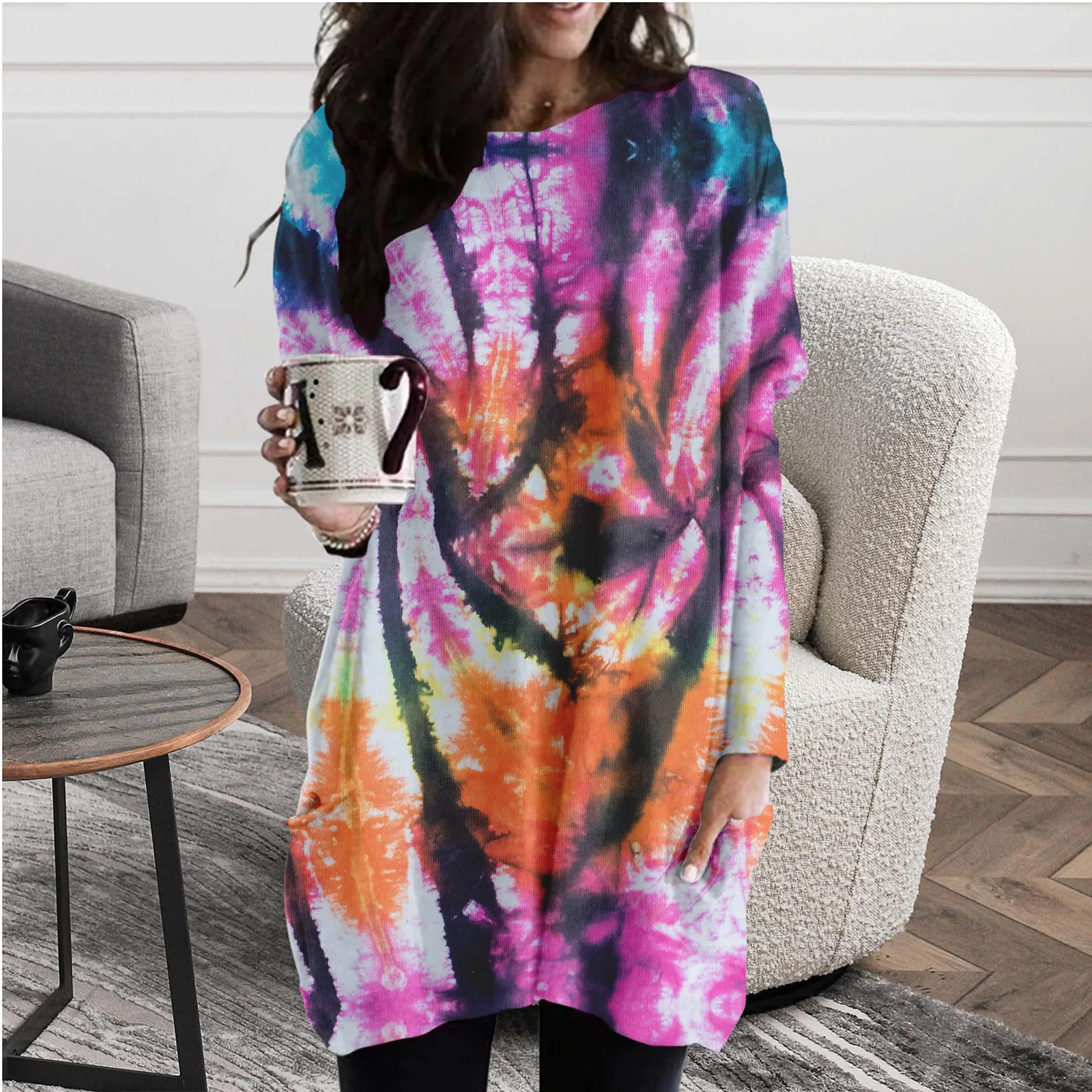 Women's Halloween Dress Casual Tie-dye Printed Round Neck Long Sleeve Pocket Middle Loose Shirt Dress Casual Womens Dress Short
Women's Halloween Dress Casual Tie-dye Printed Round Neck Long Sleeve Pocket Middle Loose Shirt Dress Casual Womens Dress Short
