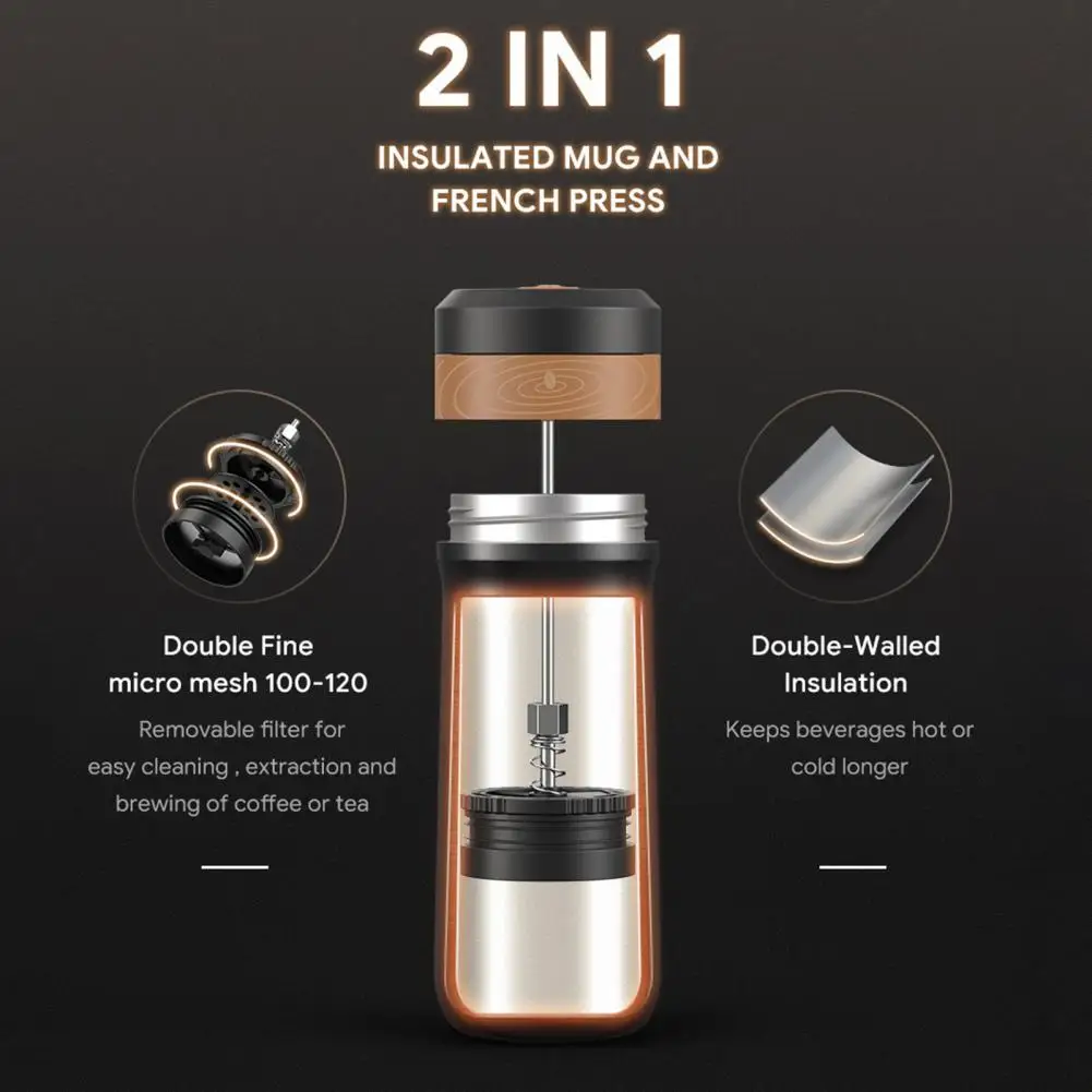 1 Set Convenient Insulated Mug Food Grade Stainless Steel Vacuum Flask Iced Cold Tea Coffee Press for Camping Coffee Maker 
1 Set Convenient Insulated Mug Food Grade Stainless Steel Vacuum Flask Iced Cold Tea Coffee Press for Camping Coffee Maker