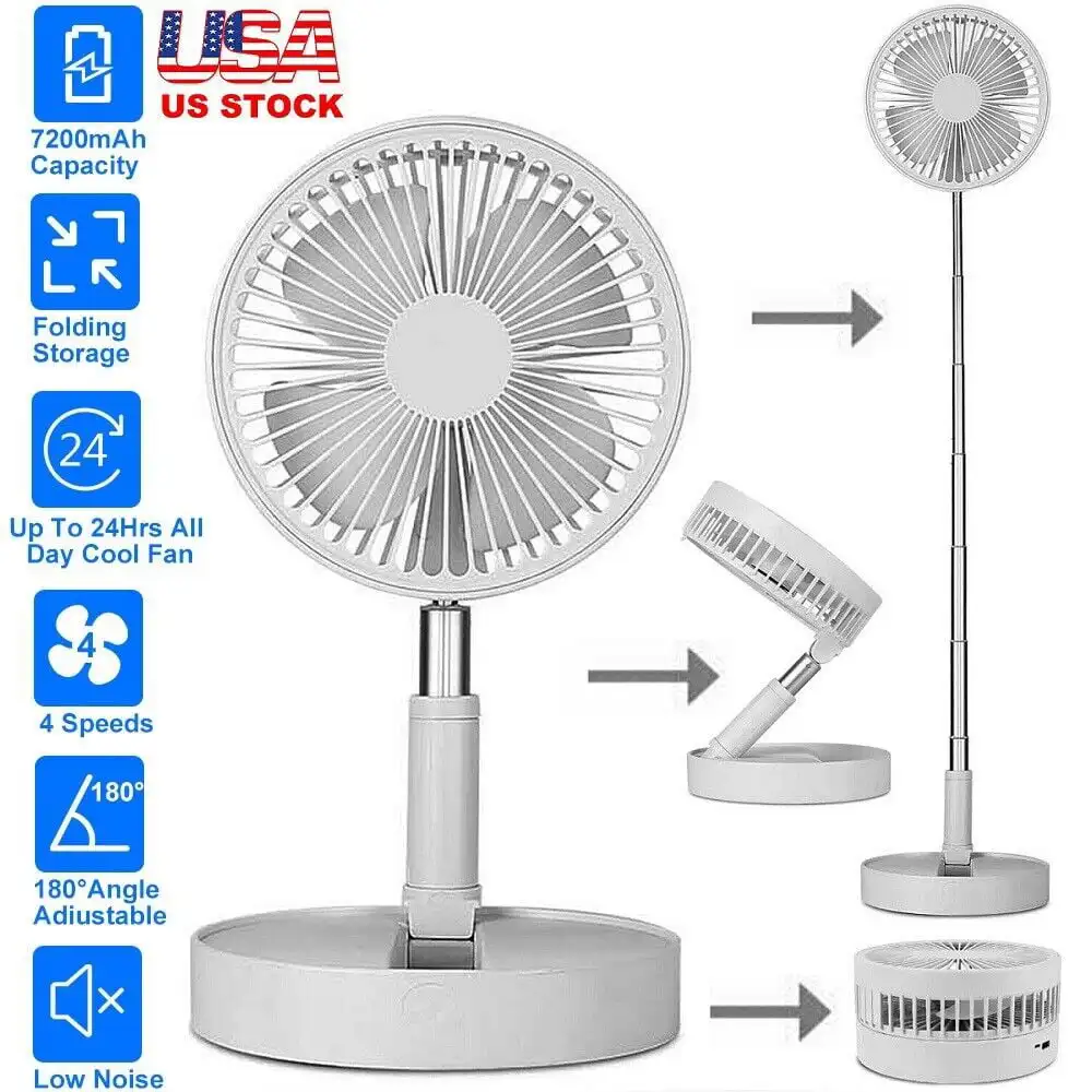2 in 1 Multi-Purpose Folding Portable Telescopic Floor/USB Desk Fan, 4 Speeds Adjustable with 7200 mAh Battery
2 in 1 Multi-Purpose Folding Portable Telescopic Floor/USB Desk Fan, 4 Speeds Adjustable with 7200 mAh Battery