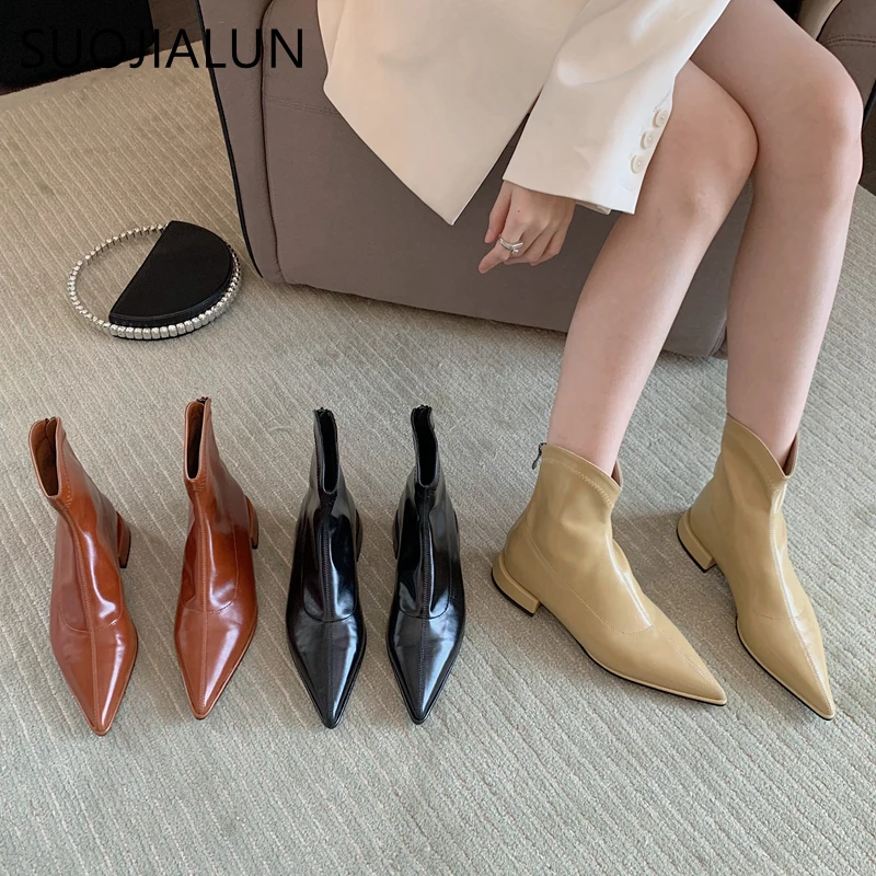 SUOJIALUN New Brand Women Ankle Boots Fashion Pointed Toe Ladies Casual Chelsea Boots 2022 Low Heel Back Zipper Short Boots Muje
SUOJIALUN New Brand Women Ankle Boots Fashion Pointed Toe Ladies Casual Chelsea Boots 2022 Low Heel Back Zipper Short Boots Muje