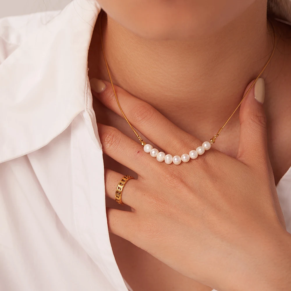 Stainless Steel Natural Freshwater Pearl Choker Wedding 18K Gold PVD Plated Waterproof Exquisite Jewelry for Women
Stainless Steel Natural Freshwater Pearl Choker Wedding 18K Gold PVD Plated Waterproof Exquisite Jewelry for Women