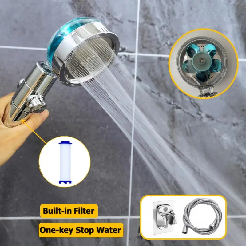 

Turbo Propeller Bathroom Shower Set Stop Water Button High Pressure Shower Head Handheld Filter Showerhead Bathroom Accessories