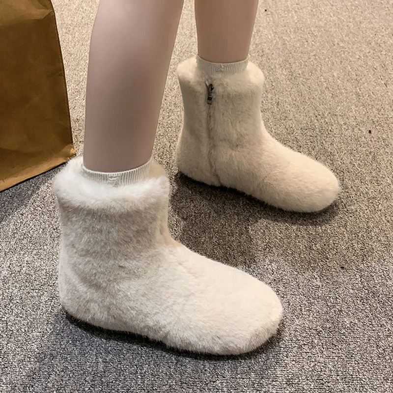 

Fur Ankle Warm Women Flats Snow Boots Causal Cozy Luxury Short Plush Women Shoes 2024 New Winter Fashion Designer Botas Mujer