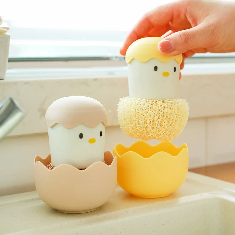 

Cute Egg Kitchen Cleaning Brush Silicone Dishwashing Brush Fruit Vegetable Cleaning Brushes Pot Pan Sponge Scouring Pads