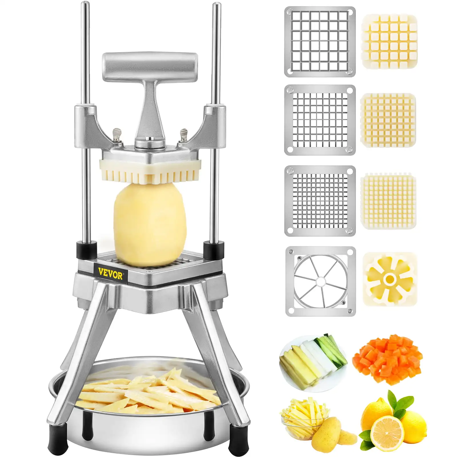 Commercial Vegetable Fruit Chopper,Stainless Steel French Fry Cut with 4 Blades 1/4 3/8 1/2in,Vegetable Chopper Dicer with Stai
Commercial Vegetable Fruit Chopper,Stainless Steel French Fry Cut with 4 Blades 1/4 3/8 1/2in,Vegetable Chopper Dicer with Stai