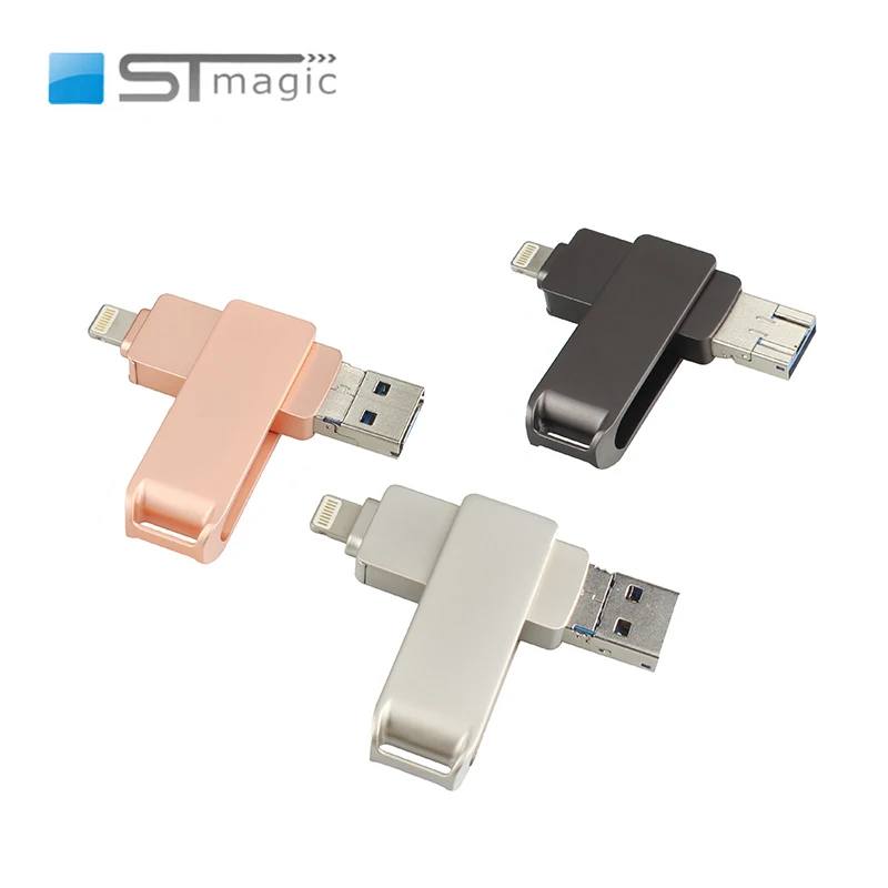 

STmagic High Speed Metal OTG 3 IN 1 USB Flash Drives 256GB Pendrive usb key Usb Stick 3.0 64GB 32GB 128GB Pen Driver for iphone