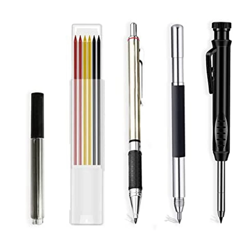 

Solid Carpenter Pencil Kit With 15 Refills,Mechanical Carpenter Pencil With Double Head Engraving Mark Pen
