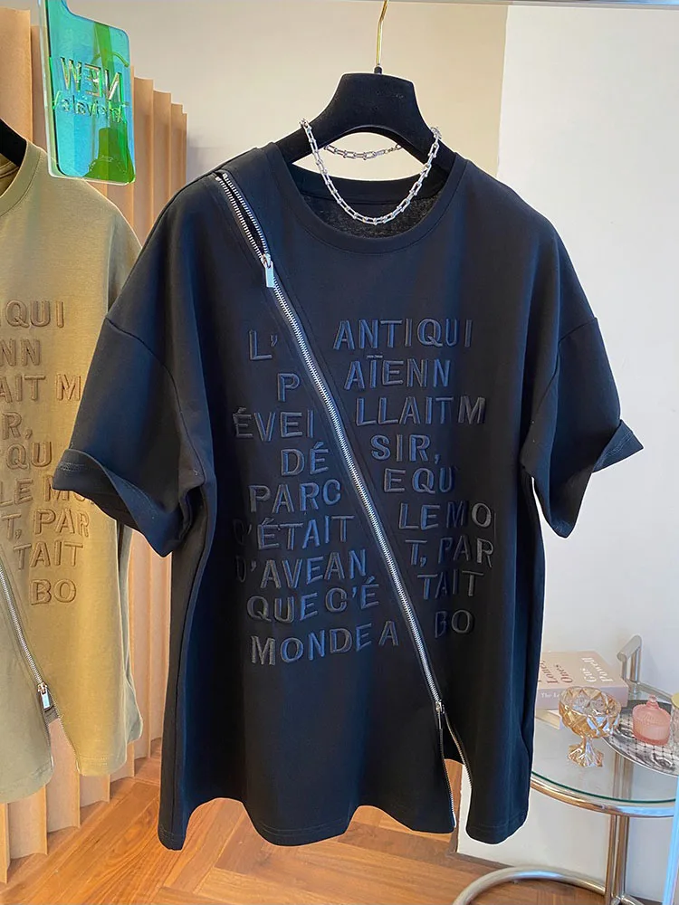 Women Summer T-Shirts Design Sense Niche Loose Heavy Work Embroidery T-shirt Short Sleeved Chic Zipper Split Top D3951
Women Summer T-Shirts Design Sense Niche Loose Heavy Work Embroidery T-shirt Short Sleeved Chic Zipper Split Top D3951