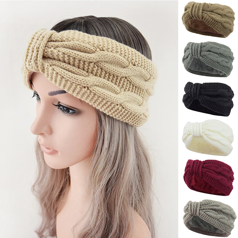 

Hot! Winter Knitting Woolen Headband For Women Double Twist Crochet Knitted Hairband Yoga Elastic Hair Band Headwrap Turbans