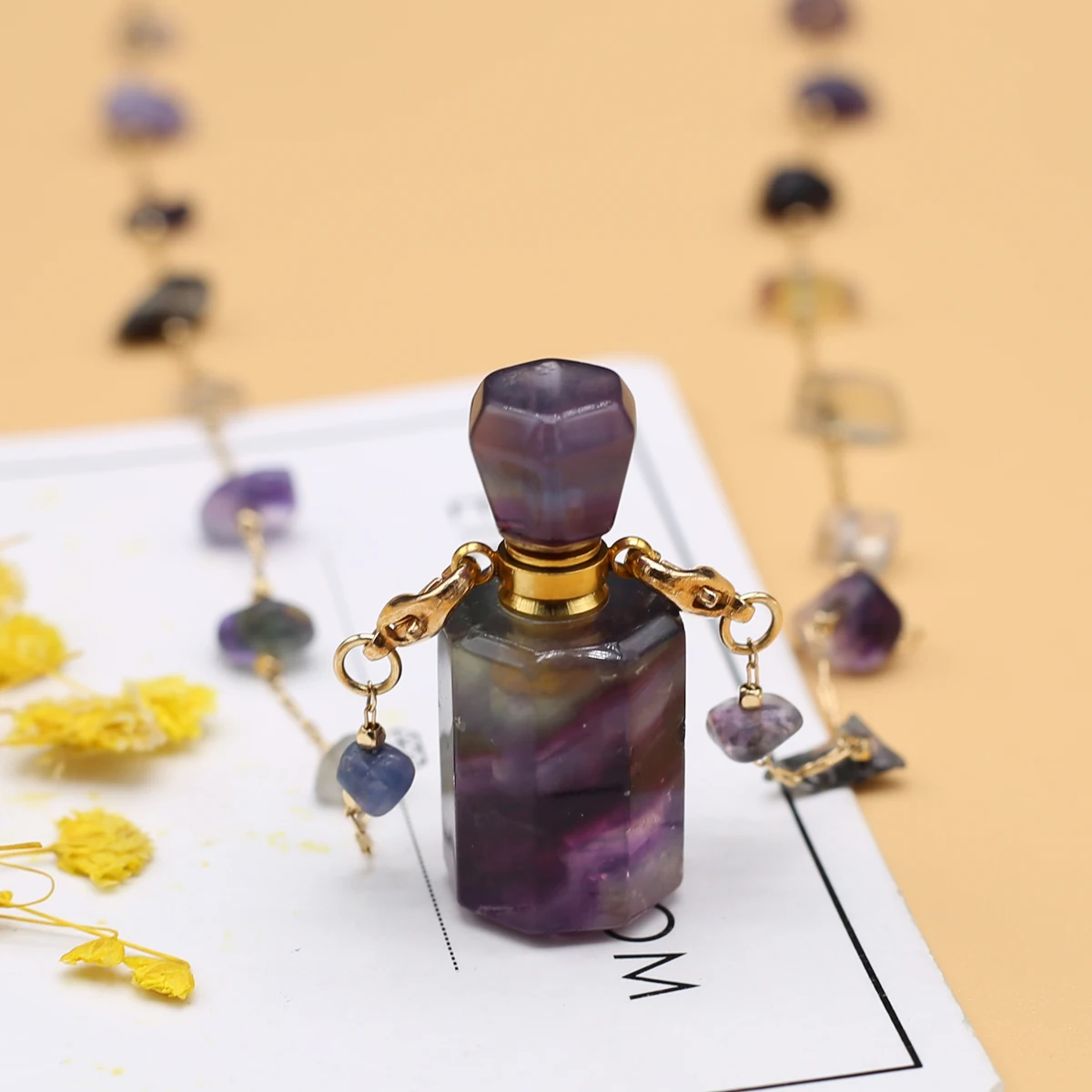 Exquisite Women Small Perfume Bottle Necklace Natural Fluorite Purple Essential Oil Diffuser Pendant Necklaces Jewelry
Exquisite Women Small Perfume Bottle Necklace Natural Fluorite Purple Essential Oil Diffuser Pendant Necklaces Jewelry