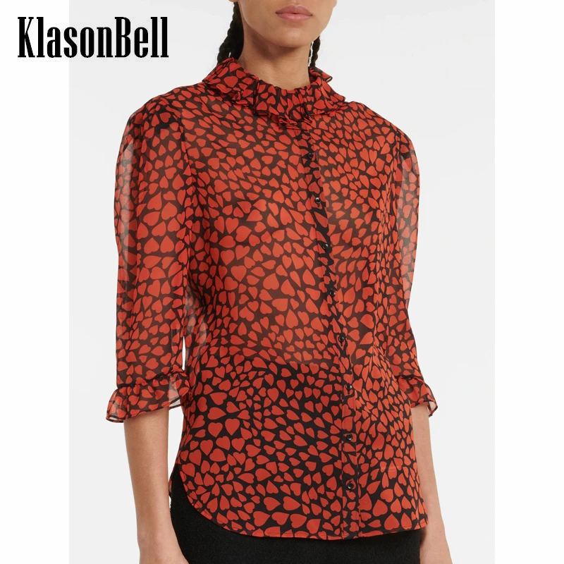 7.5 KlasonBell Fashion Love Print Ruffle Single Breasted Thin Shirt Women
7.5 KlasonBell Fashion Love Print Ruffle Single Breasted Thin Shirt Women