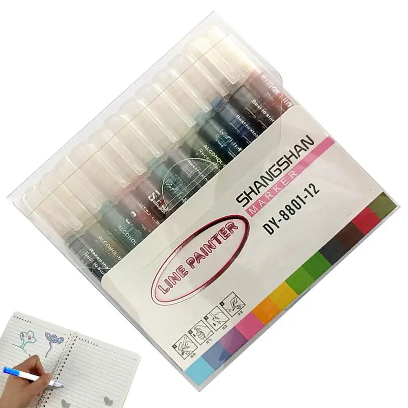 

Metallic Outline Marker 12 Colors Double Line Metallic Squiggles Outline Pens Kids DIY Highlight Glitter Drawing Shimmer Pens