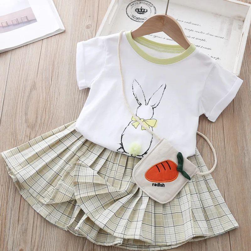 T-shirt + Skirt + Bag 3pcs Sets Children's Clothing Summer Kids Plaid Skirt Set Girls Korean Fashion Party Clothe Princess Dress
T-shirt + Skirt + Bag 3pcs Sets Children's Clothing Summer Kids Plaid Skirt Set Girls Korean Fashion Party Clothe Princess Dress