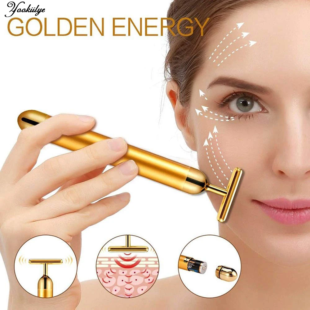 24k Gold Face Lift Bar Roller Slimming Vibration Massager Facial Energy Stick Anti-wrinkle Skin Care T Shaped Vibrating Tool
24k Gold Face Lift Bar Roller Slimming Vibration Massager Facial Energy Stick Anti-wrinkle Skin Care T Shaped Vibrating Tool