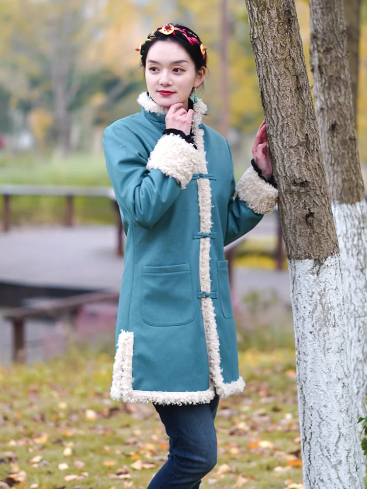 Winter Women's Tibetan Coat Ethnic Style Cotton-Padded Clothing Hanfu Mid-Length Cotton-Padded Coat Velvet Hoodie 
Winter Women's Tibetan Coat Ethnic Style Cotton-Padded Clothing Hanfu Mid-Length Cotton-Padded Coat Velvet Hoodie