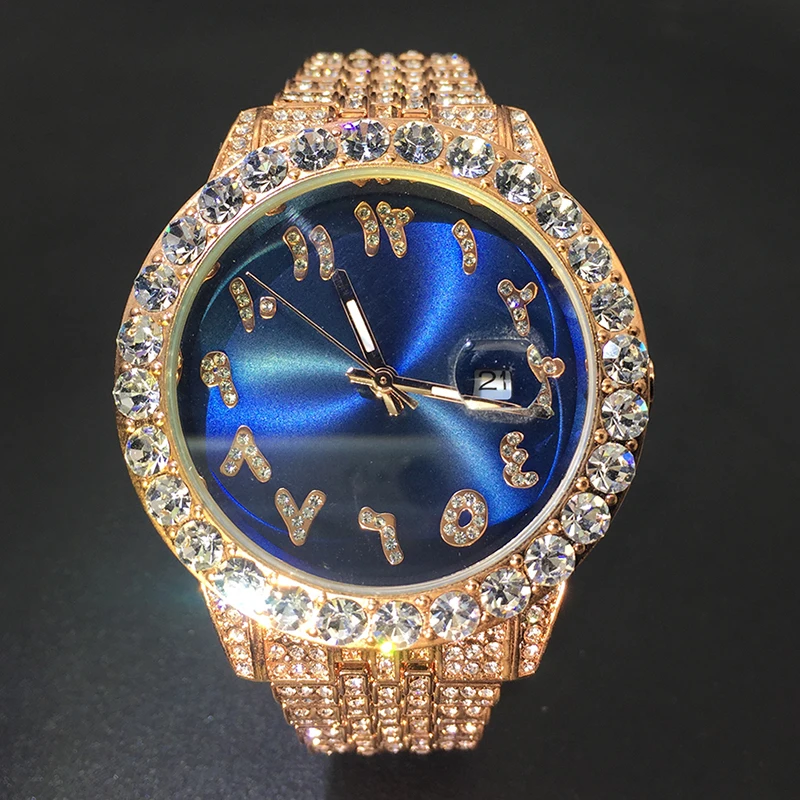 MISSFOX Arabic Numerals Blue Dial Man Watches Big Diamond Rose Gold Round Iced Out Men's Watch Stainless Steel Wristwatch Homens
MISSFOX Arabic Numerals Blue Dial Man Watches Big Diamond Rose Gold Round Iced Out Men's Watch Stainless Steel Wristwatch Homens