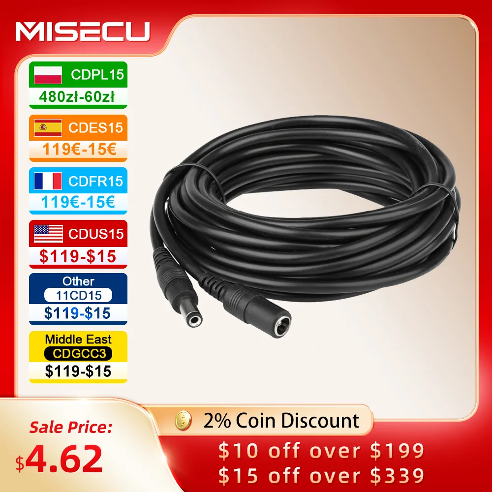 Удлинительный кабель питания постоянного тока MISECU, Штекер 5,5 мм x 2,1 мм, для камеры видеонаблюдения, черный, 16,5 футов, 5 м, 10 м
Удлинительный кабель питания постоянного тока MISECU, Штекер 5,5 мм x 2,1 мм, для камеры видеонаблюдения, черный, 16,5 футов, 5 м, 10 м