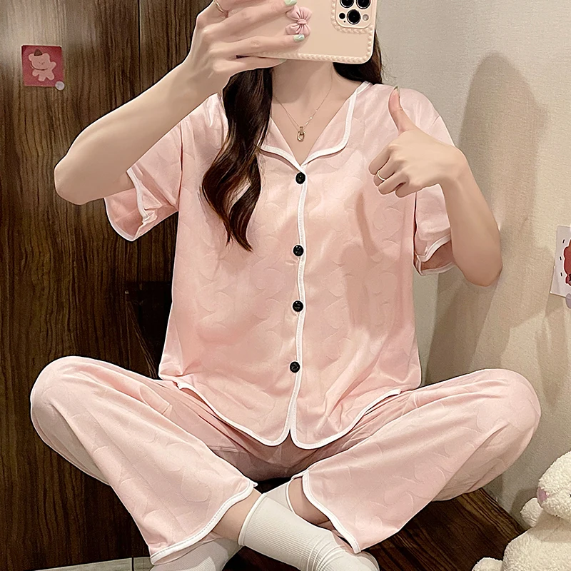 New Pajamas Set for Women Ladies Spring Summer Cotton Short Sleeve Sleepwear Thin Women Homewear Clothes Set
New Pajamas Set for Women Ladies Spring Summer Cotton Short Sleeve Sleepwear Thin Women Homewear Clothes Set