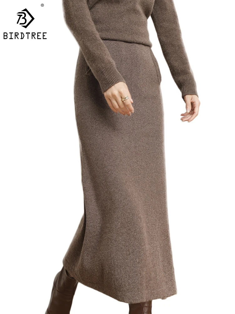 

Birdtree 100%Wool Elegant Skirt Retro Solid Color High-waisted Simple Versatile Slim Commute Long Skirts Autumn Winter B3N419QD