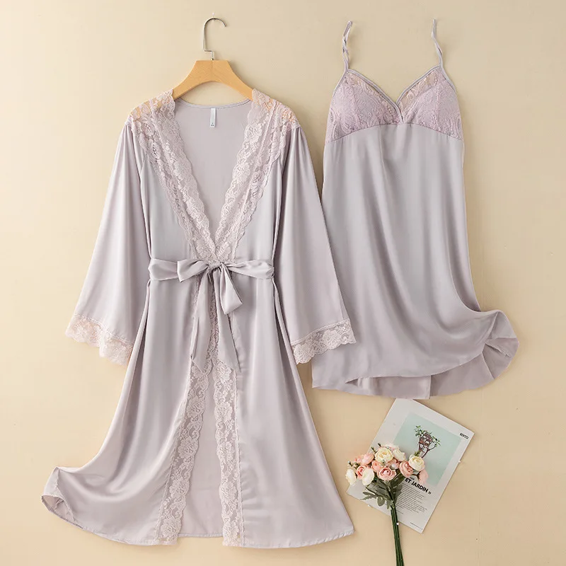 2PCS Robe Set Sexy Women Lace Satin Sleepwear Nightgown Sleep Suit Casual Bathrobe Gown Summer Kimono Home Nightwear Lingerie
2PCS Robe Set Sexy Women Lace Satin Sleepwear Nightgown Sleep Suit Casual Bathrobe Gown Summer Kimono Home Nightwear Lingerie
