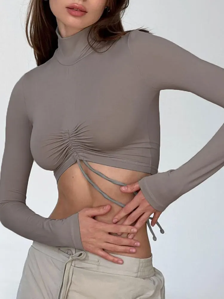Sexy Cropped Pleated High Collar Women T-Shirts Y2K Bodycon Long Sleeve Drawstring Pullovers TShirts Female Streetwear Lady Tee
Sexy Cropped Pleated High Collar Women T-Shirts Y2K Bodycon Long Sleeve Drawstring Pullovers TShirts Female Streetwear Lady Tee