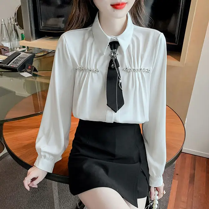 2022 Summer Autumn Chiffon Chic Women Shirts Casual Diamonds Blouses Long Sleeve Tops Loose Korean StyleTops A07
2022 Summer Autumn Chiffon Chic Women Shirts Casual Diamonds Blouses Long Sleeve Tops Loose Korean StyleTops A07