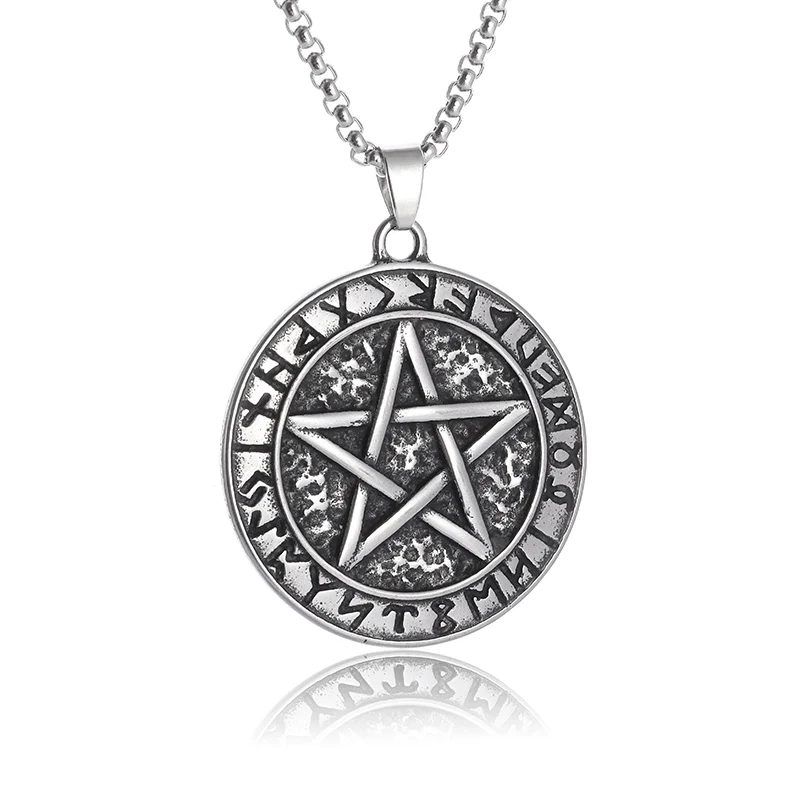 

Stainless Steel Norse Mythology Viking Pentagram Rune Pendant Necklace Men's Norse Mythology Norse Amulet Jewelry Gift