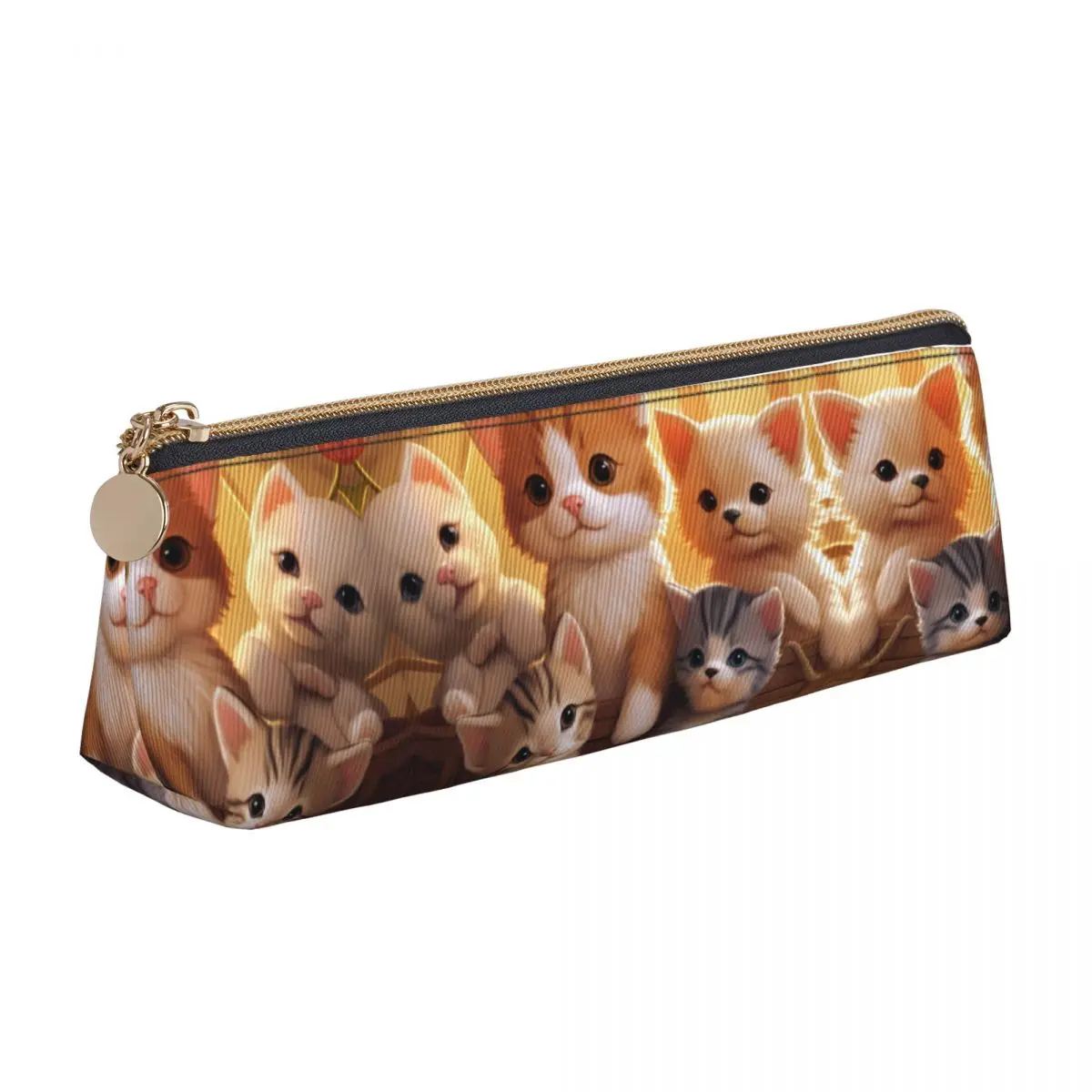 

Cute Kittens And Puppies Triangle Pencil Case Kawaii Love Animal For Teens Stationery Zipper Pencil Box Simple Leather Pen Bags
