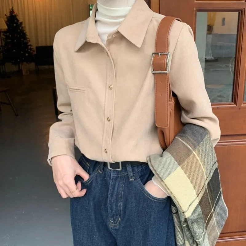 Brown Lapel Thick T-Shirts Women Spring Autumn Solid Colors Long Sleeve Loose Casual Blouse 2021 Fashion Clothing Vintage Wear
Brown Lapel Thick T-Shirts Women Spring Autumn Solid Colors Long Sleeve Loose Casual Blouse 2021 Fashion Clothing Vintage Wear
