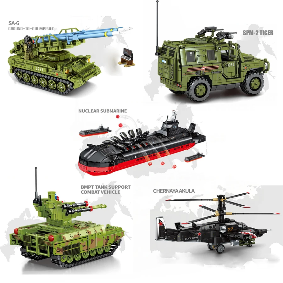 New Army Military World War 2 Nuclear Submarine Missile Tank Soldiers Building Blocks Kit Bricks Classic Model Toys Boys Gift
New Army Military World War 2 Nuclear Submarine Missile Tank Soldiers Building Blocks Kit Bricks Classic Model Toys Boys Gift