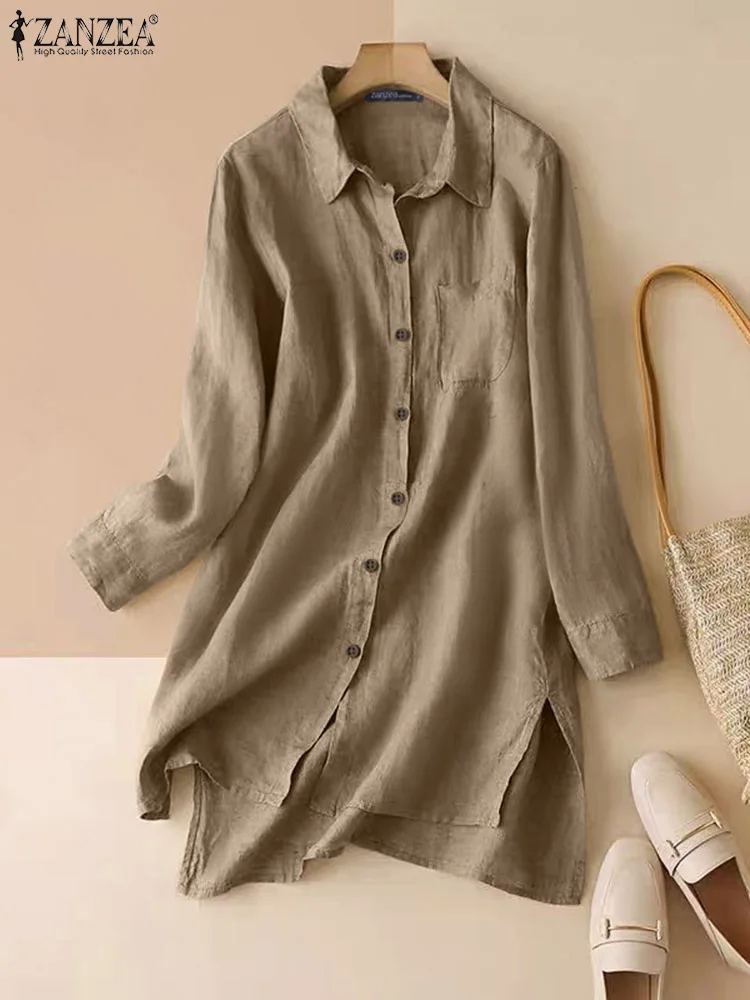 Oversize Women Spring Shirt Fashion Lapel Neck Long Sleeve Buttons Blouse ZANZEA Casual Solid Cotton Blusas Loose Split Hem Tops
Oversize Women Spring Shirt Fashion Lapel Neck Long Sleeve Buttons Blouse ZANZEA Casual Solid Cotton Blusas Loose Split Hem Tops