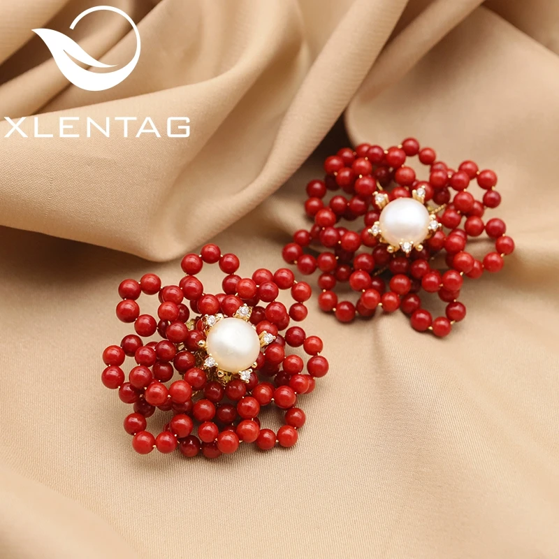 Xlentag Double-Layered Retro Red Coral Flowers Natural Freshwater Pearls Court Style Luxury Earrings Woman banquet Paty Jewelry
Xlentag Double-Layered Retro Red Coral Flowers Natural Freshwater Pearls Court Style Luxury Earrings Woman banquet Paty Jewelry