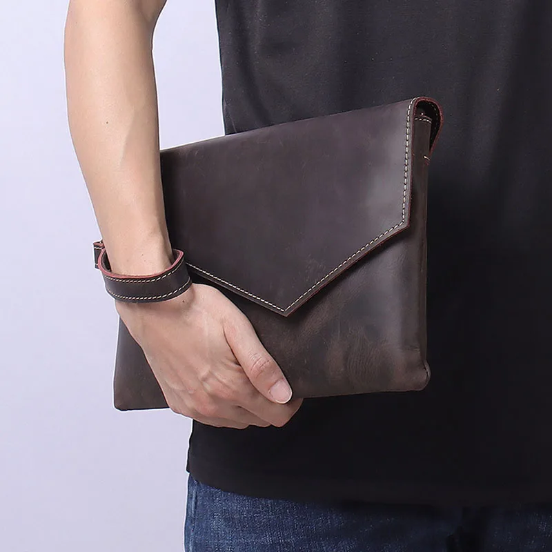 

AETOO Vintage leather men's grasp bag casual men's hand baotou layer crazy horse cowhide business hold bag underarm clip bag