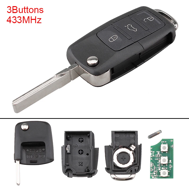 433MHz 3 Button Keyless Uncut Flip Remote Key Fob with ID48 Chip 1K0959753G for Golf Jetta Tiguan Sirocco Caddy Touran
433MHz 3 Button Keyless Uncut Flip Remote Key Fob with ID48 Chip 1K0959753G for Golf Jetta Tiguan Sirocco Caddy Touran