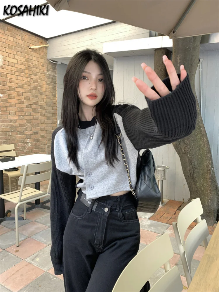 Черно-серая Лоскутная модная толстовка, винтажные укороченные топы, Женские Повседневные базовые универсальные толстовки с круглым вырезом Y2k в эстетическом стиле
Черно-серая Лоскутная модная толстовка, винтажные укороченные топы, Женские Повседневные базовые универсальные толстовки с круглым вырезом Y2k в эстетическом стиле