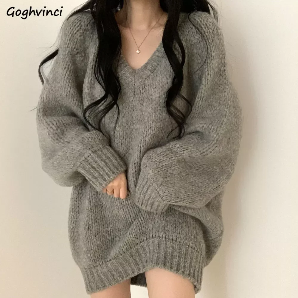 Women V-neck Pullovers White Gray Simple Loose Knitwear Female Autumn Cozy Sweaters Knitted Korean Stylish Fashion Long Sleeve
Women V-neck Pullovers White Gray Simple Loose Knitwear Female Autumn Cozy Sweaters Knitted Korean Stylish Fashion Long Sleeve