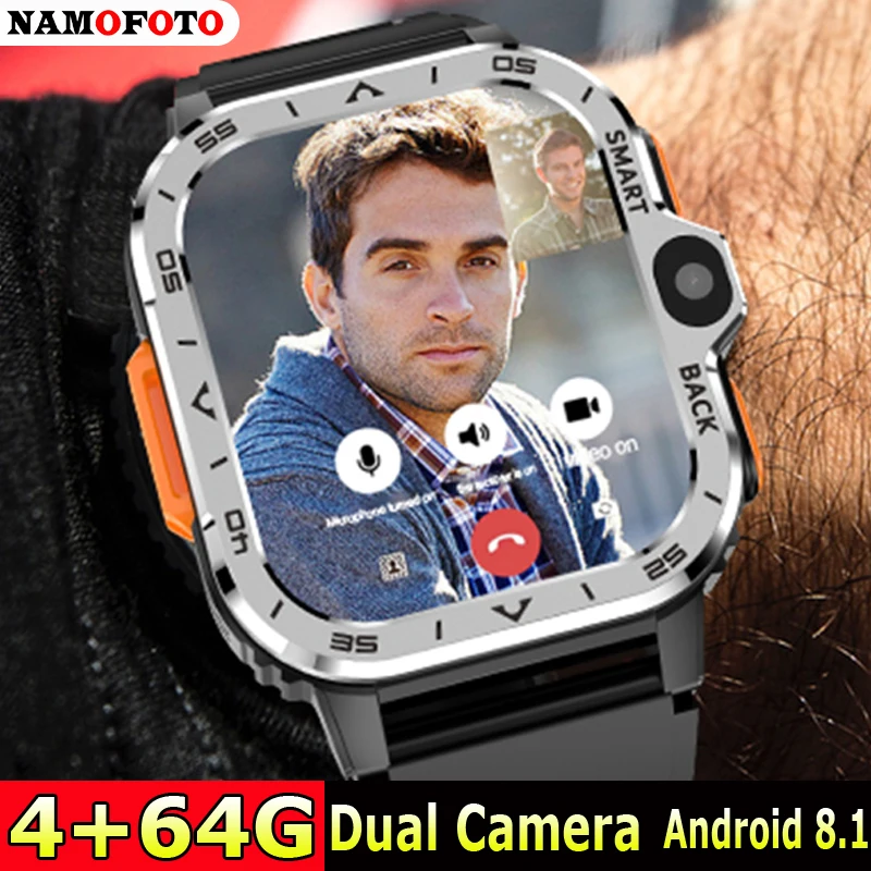 

NAMOFOTO New 4G Smart Watch 1.99'' 320*386 Men 4GB+64GB 800mAh 2+5MP Dual Camera SIM Card Wi-Fi GPS Sport Android 8.1 Smartwatch