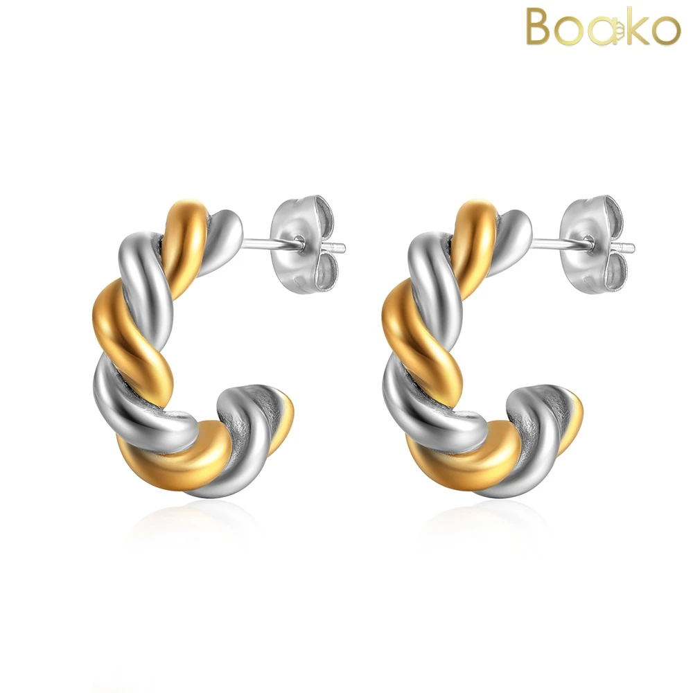 BOAKO Stainless Steel Gold&Silver Cross Twist Stud Earring Temperament Textured 18k-gold-plated PVD Waterproof Statement Jewelry
BOAKO Stainless Steel Gold&Silver Cross Twist Stud Earring Temperament Textured 18k-gold-plated PVD Waterproof Statement Jewelry