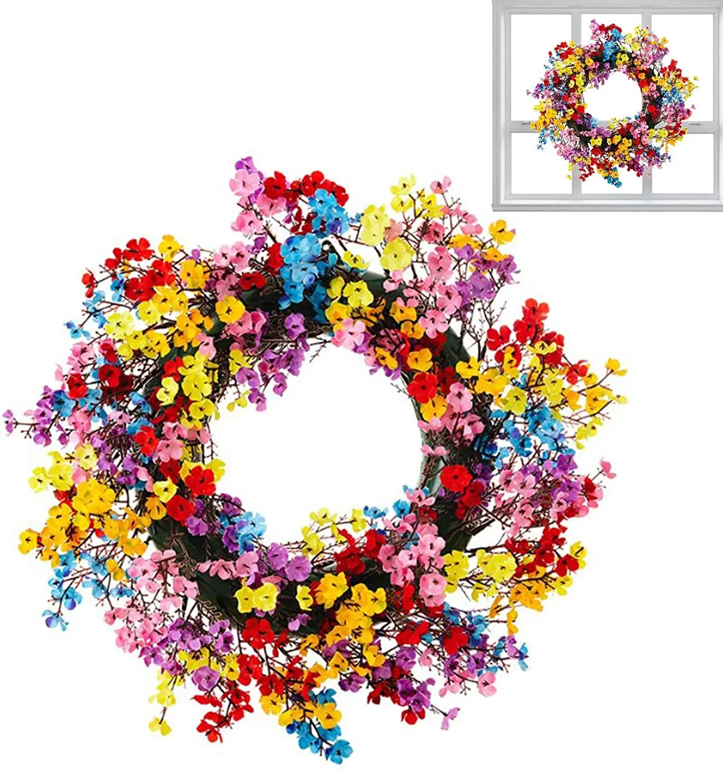 Floral Wreath Arrangement for Front Door, Artificial Flower, Green Leaves for Wall Window, Spring and Summer Wreath 
Floral Wreath Arrangement for Front Door, Artificial Flower, Green Leaves for Wall Window, Spring and Summer Wreath