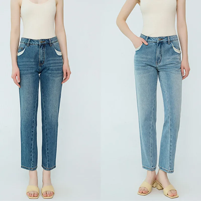 

Женские джинсы на молнии с завышенной талией, свободные универсальные модные женские джинсовые брюки до щиколотки, 2 цвета, осень 2023