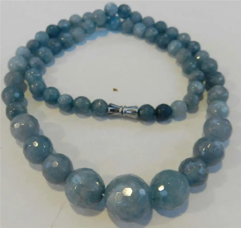 

new 6-14mm Brazilian Aquamarine Faceted Gems Round Beads Necklace 45cm
