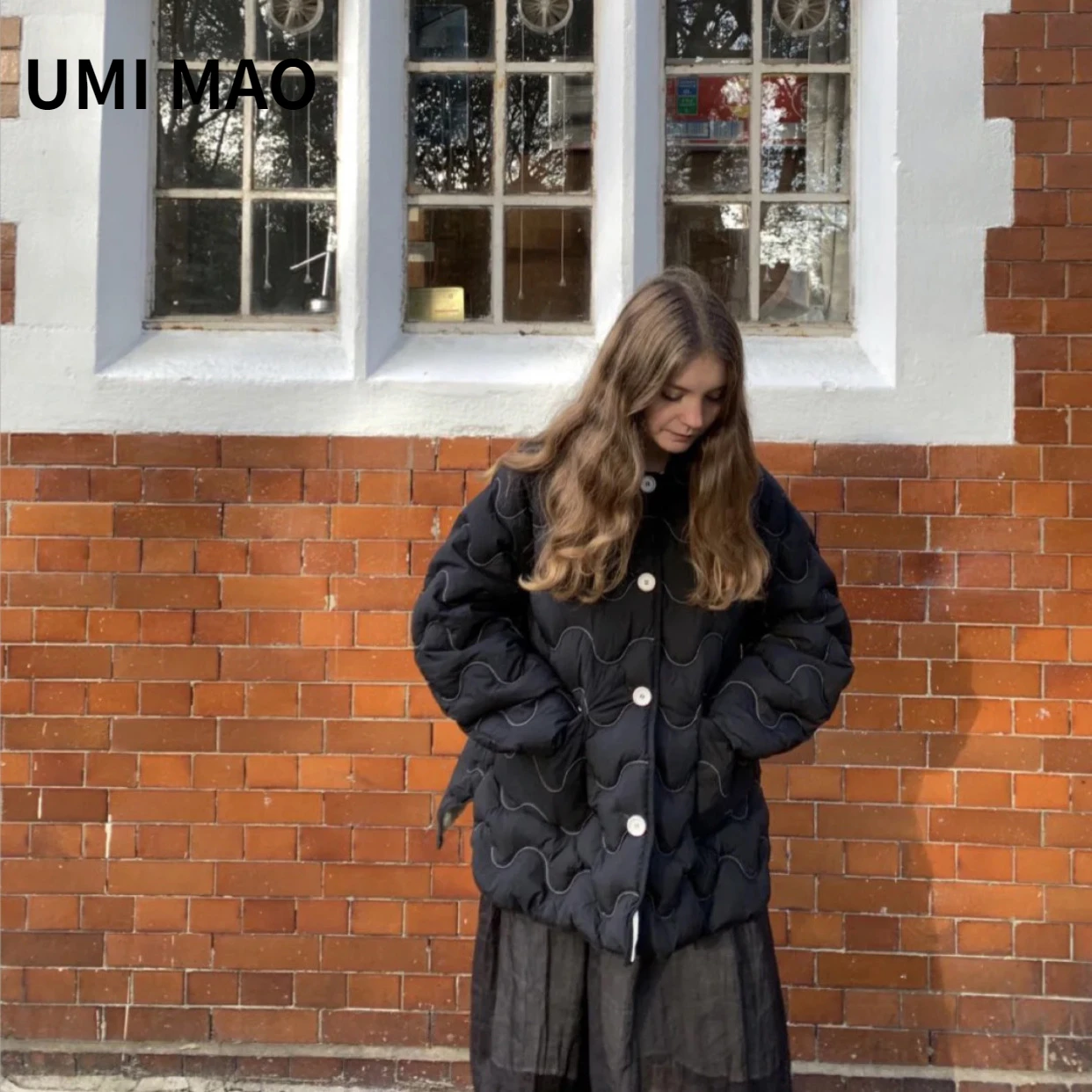 

UMI MAO 90 White Down Duck Jacket Double-sided Wearing Silhouette Loose Wave Embroidery Texture Heavy Industry Coat Harajuku