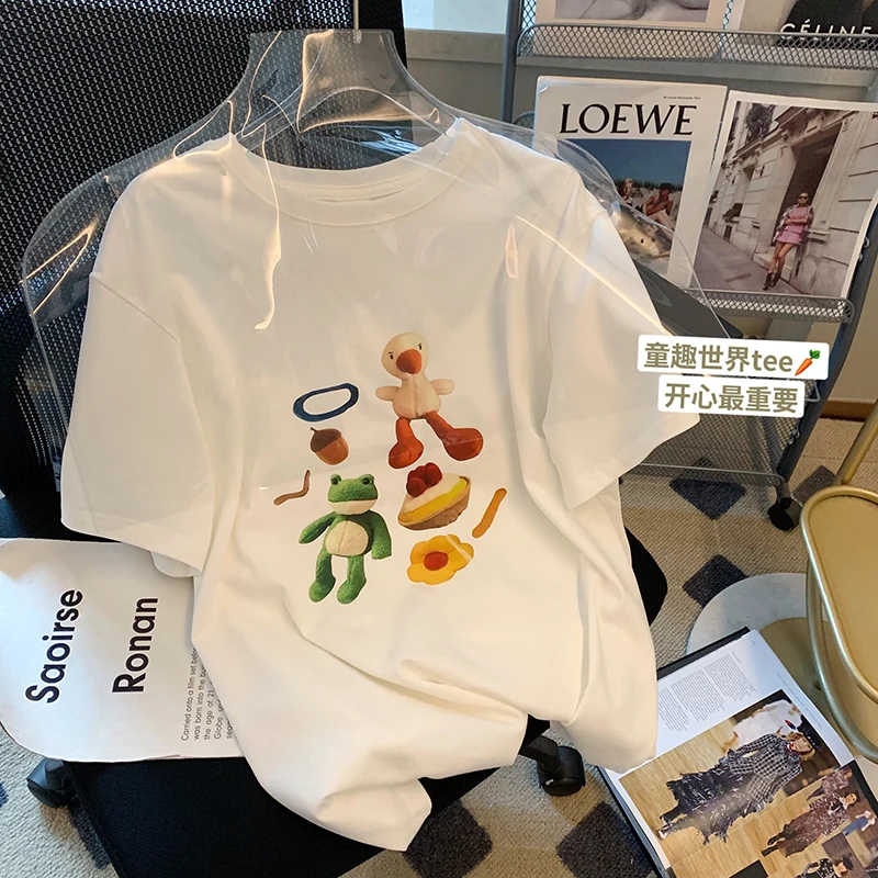 Summer 2023 New Women's Cotton Cute Cartoon Print Short-sleeved Loose T-shirt Women Round Neck Fashion White Y2k Top Tees
Summer 2023 New Women's Cotton Cute Cartoon Print Short-sleeved Loose T-shirt Women Round Neck Fashion White Y2k Top Tees