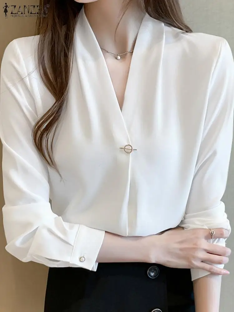 ZANZEA Elegant OL Shirts For Women Long Sleeve Blouse Fashion Solid Loose Tops Femme V Neck Work Shirt Causal Tunic Blusas Mujer
ZANZEA Elegant OL Shirts For Women Long Sleeve Blouse Fashion Solid Loose Tops Femme V Neck Work Shirt Causal Tunic Blusas Mujer